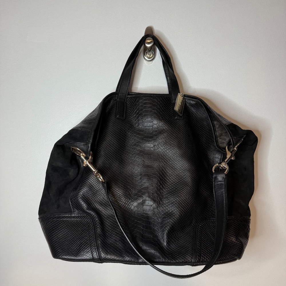 Coach Black Python Embossed Leather And Suede Ove… - image 3